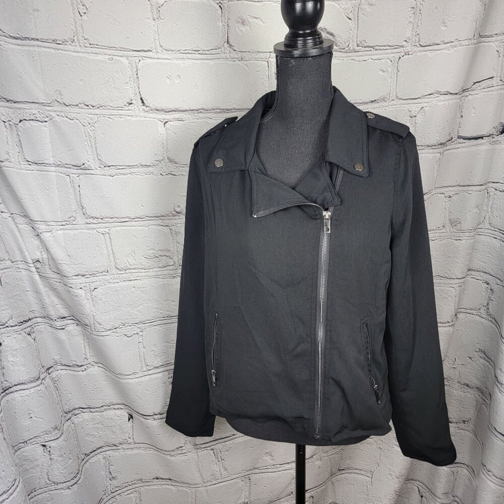 Who What Wear Black Drapey Moto Jacket Asymmetrical Zipper Interview‎ Women's L